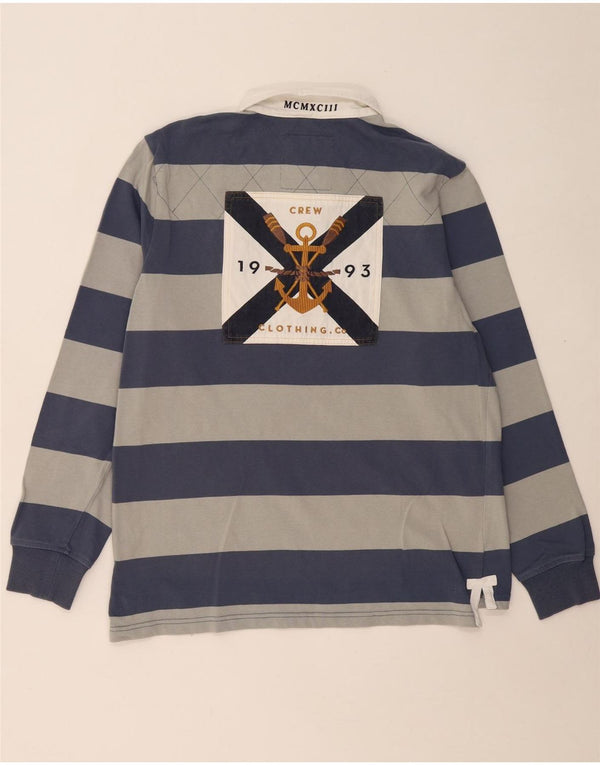 CREW CLOTHING Camisa polo masculina gráfica de manga comprida para rugby grande listrada cinza