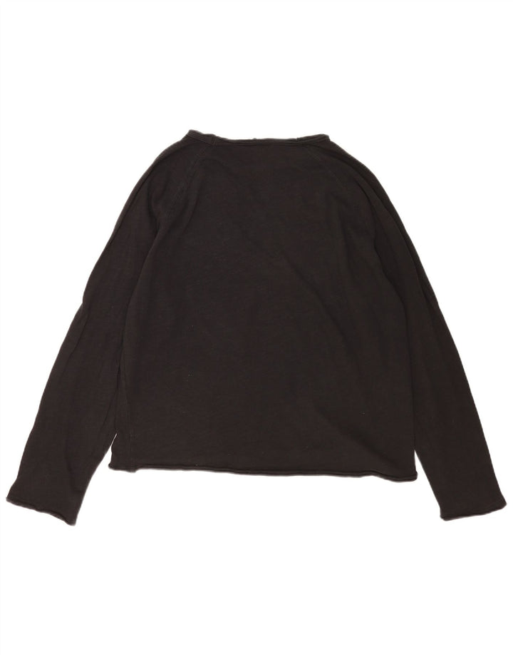 Zara Top feminino oversized manga comprida Reino Unido 14 algodão preto médio