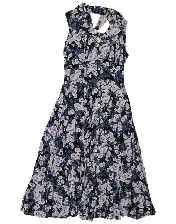 Vestido camisa feminino vintage sem mangas Reino Unido 12 azul médio floral