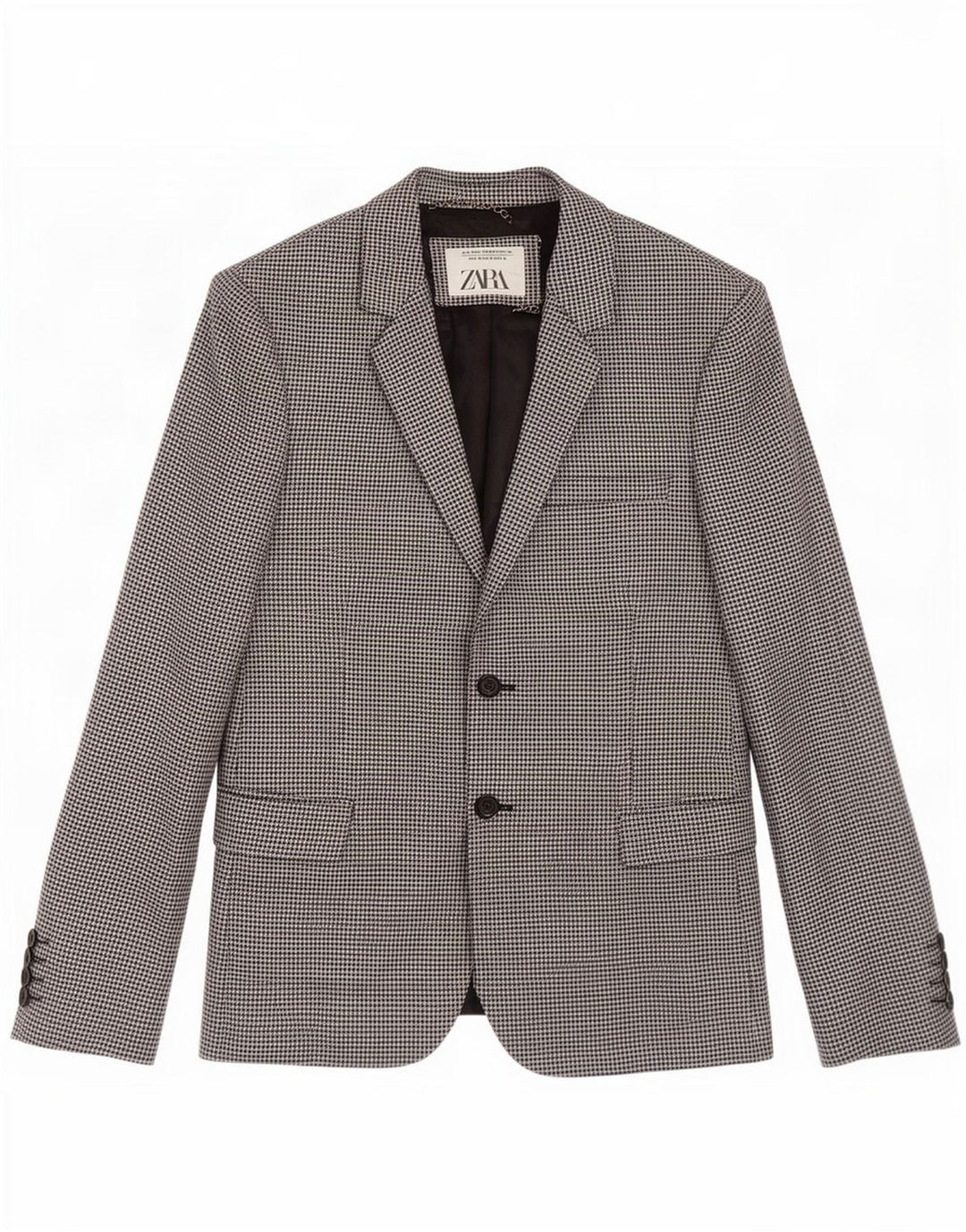 Zara Jaqueta blazer masculina de 2 botões EU 46 Lã Houndstooth pequena preta