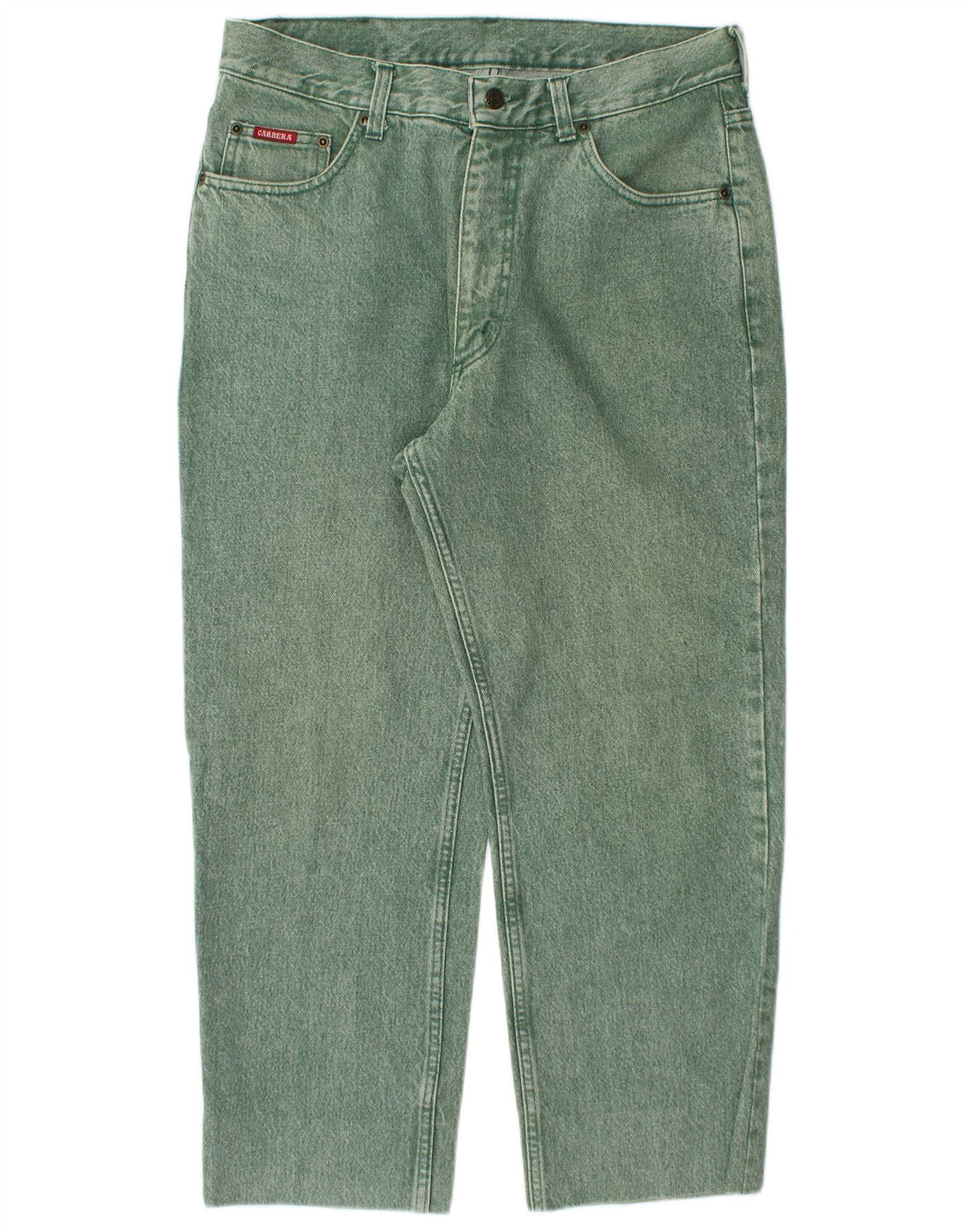 Calça jeans masculina cortada de cintura alta CARRERA IT 50 grande W34 L25 algodão verde