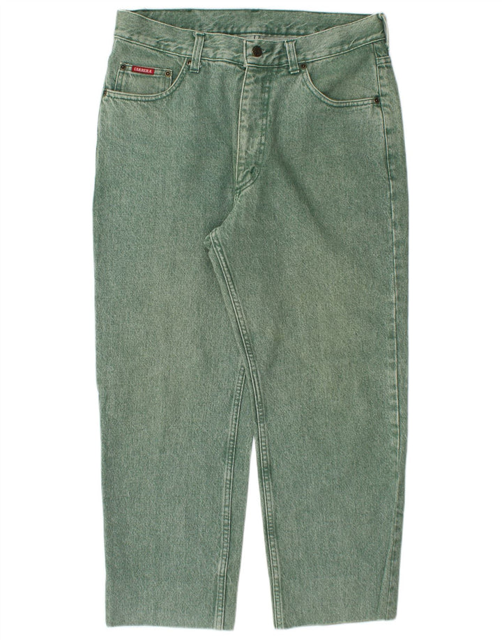 Calça jeans masculina cortada de cintura alta CARRERA IT 50 grande W34 L25 algodão verde
