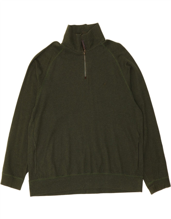 NAUTICA Mens Zip Neck Jumper Sweater XL Khaki Cotton Vintage Nautica and Second-Hand Nautica from Messina Hembry 