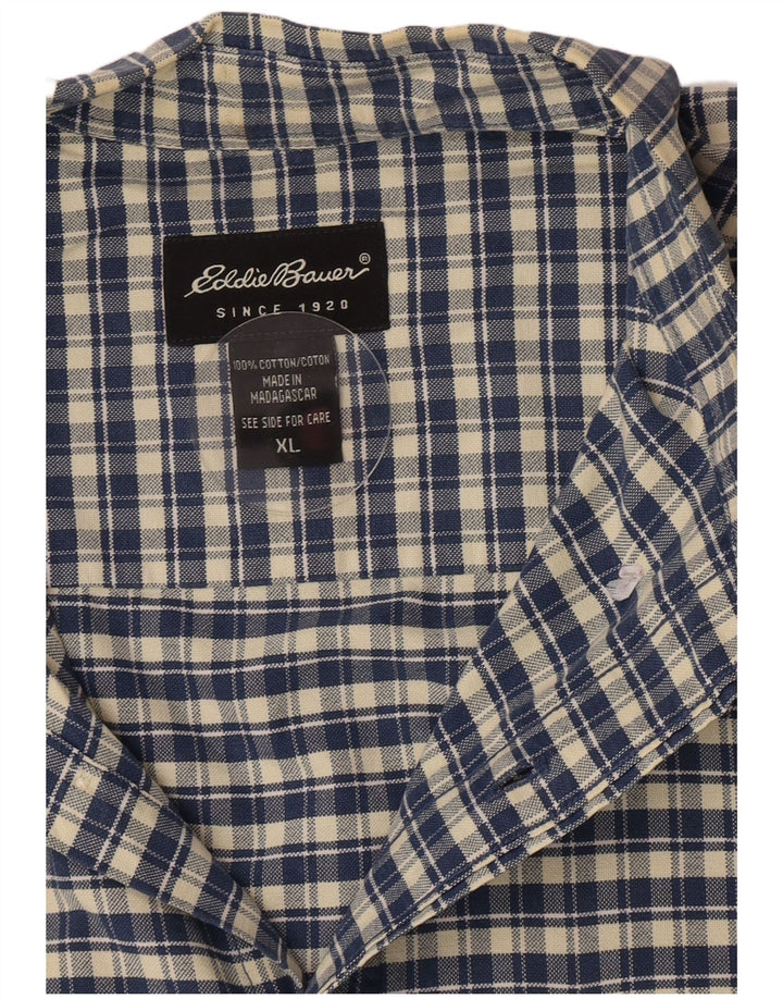Camisa masculina de manga curta Eddie Bauer XL azul xadrez algodão