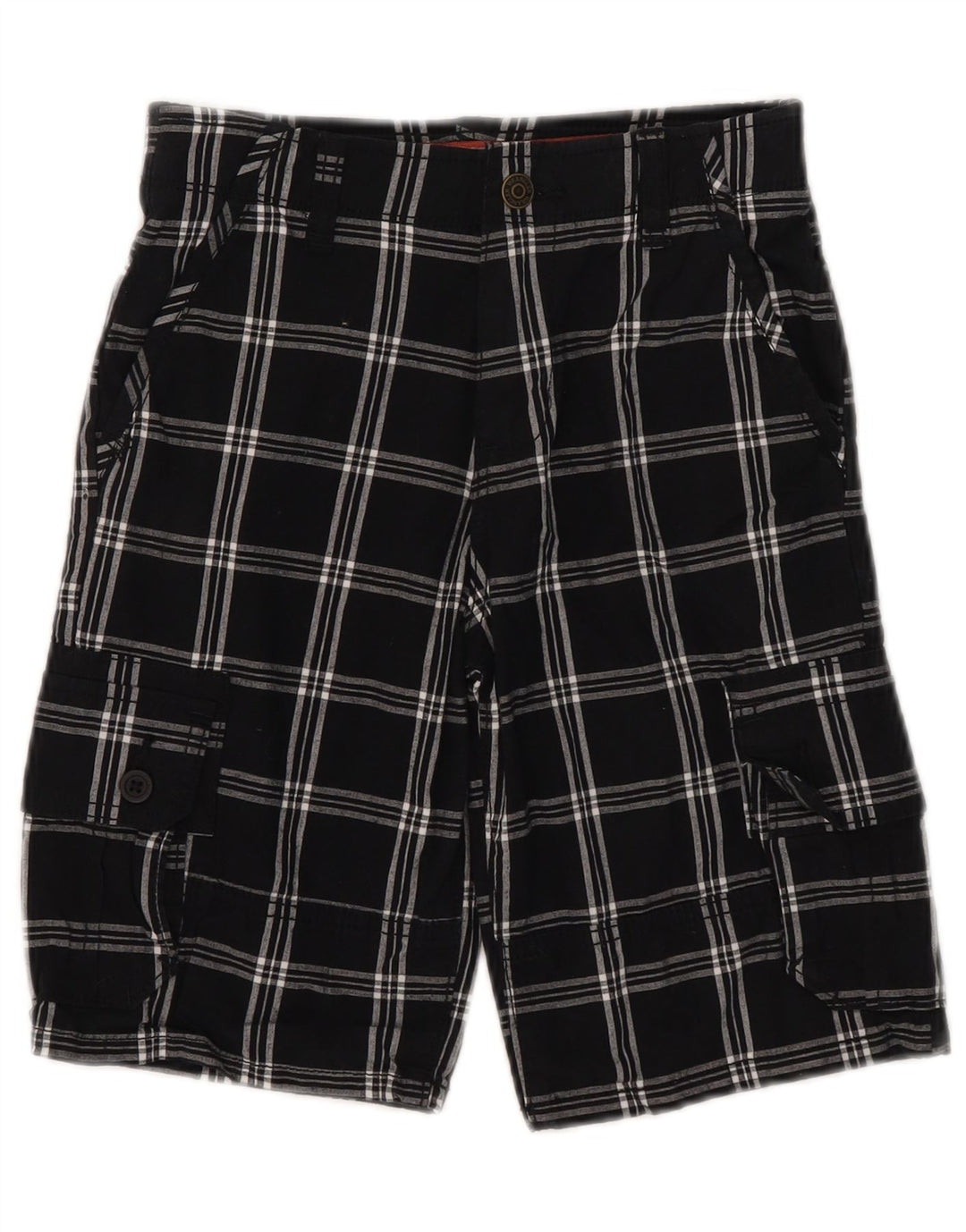 Shorts cargo Wrangler Boys 9-10 anos W25 algodão xadrez preto