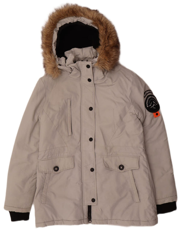Jaqueta Parka Feminina Superdry com Capuz Reino Unido 14 Grande Cinza Nylon