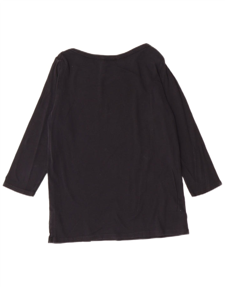 Top feminino BENETTON manga 3/4 Reino Unido 14 grande algodão preto