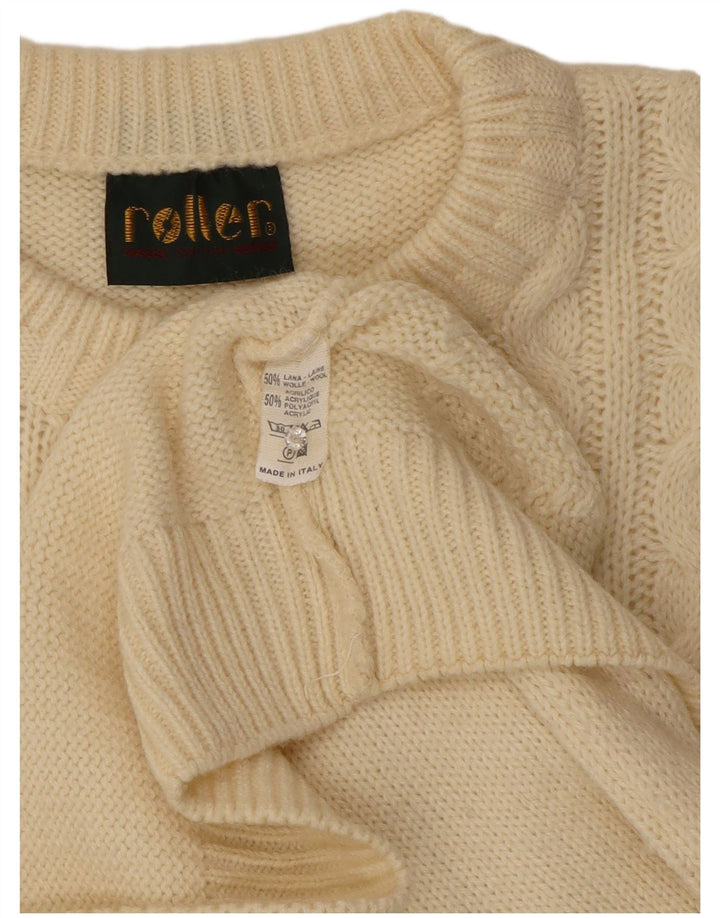Suéter vintage masculino com gola redonda grande off white Argyle/lã diamante