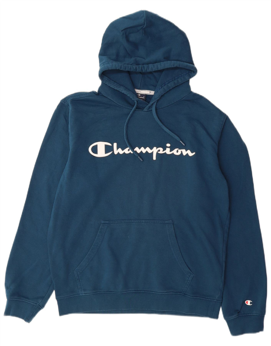 CHAMPION Suéter masculino com capuz gráfico médio algodão azul