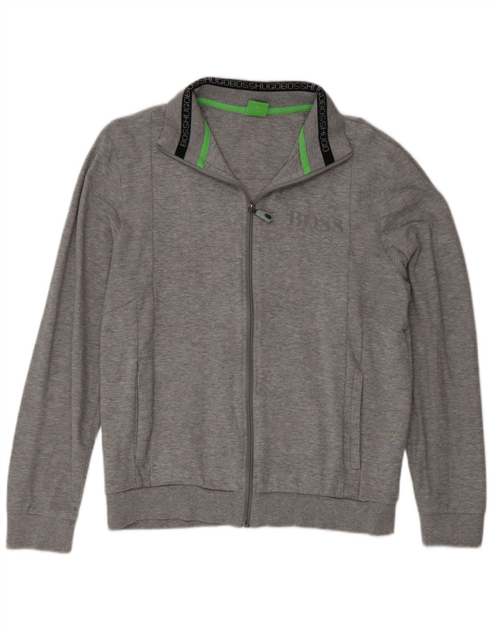Hugo Boss Mens Treino Top Jaqueta Algodão Cinza Médio