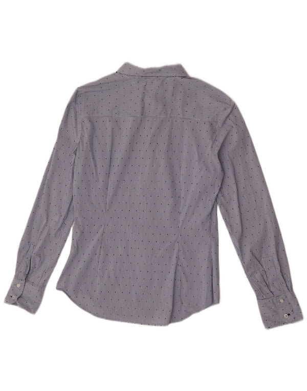 Camisa feminina Zara Reino Unido 12 risca de giz azul médio