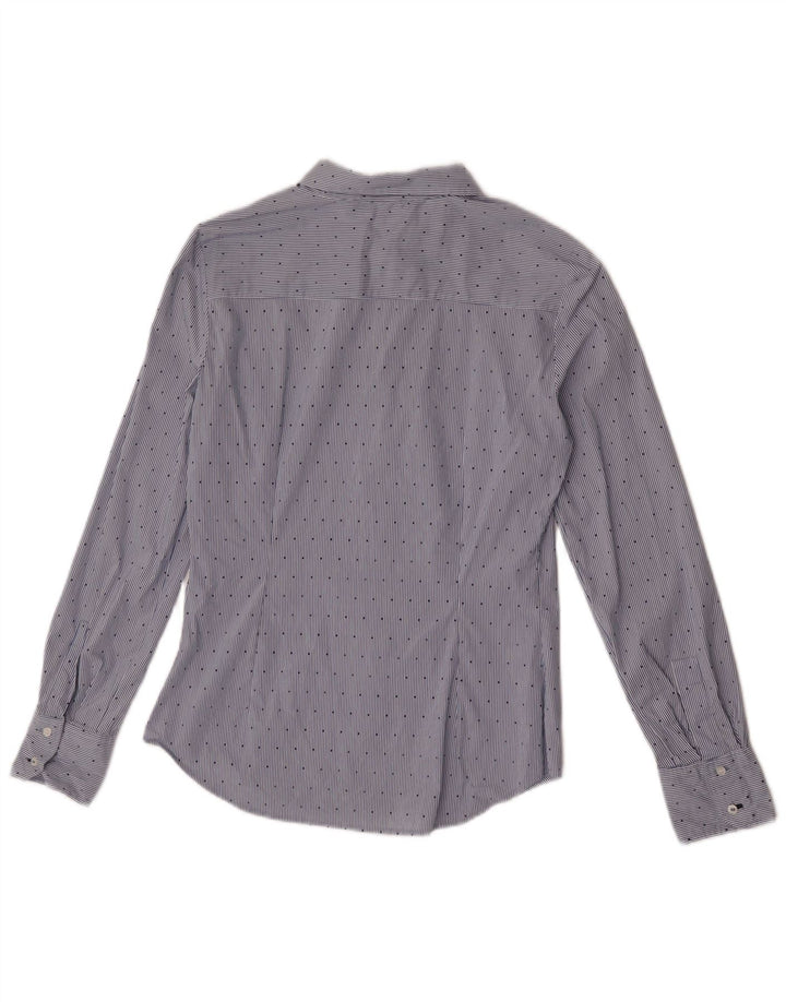 Camisa feminina Zara Reino Unido 12 risca de giz azul médio