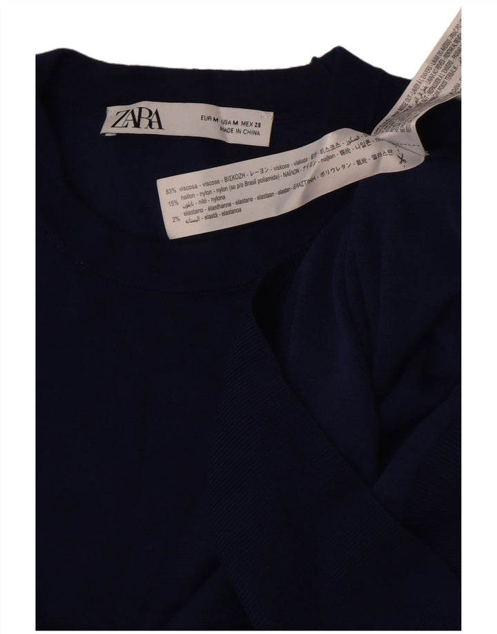 Zara Womens Vest Tank Top UK 12 Médio Azul Marinho Viscose