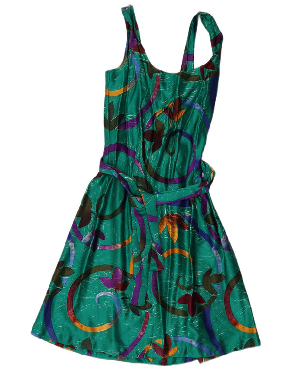 Vestido feminino vintage sem mangas em linha A UK 10 pequeno verde