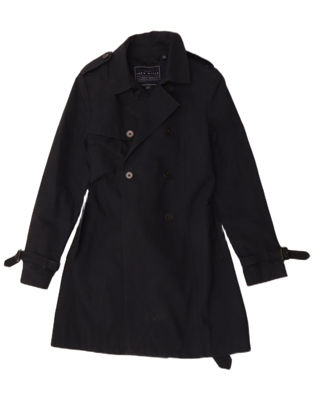 Casaco impermeável feminino Jack Wills Reino Unido 12 algodão azul marinho médio