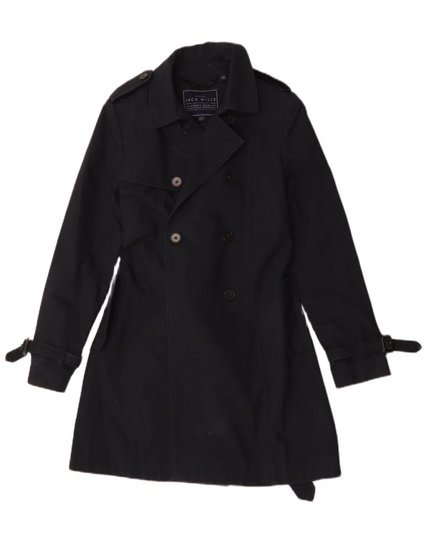 Casaco impermeável feminino Jack Wills Reino Unido 12 algodão azul marinho médio