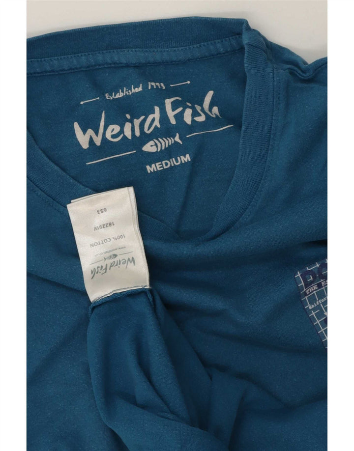 Camiseta gráfica masculina Weird Fish Top algodão azul médio