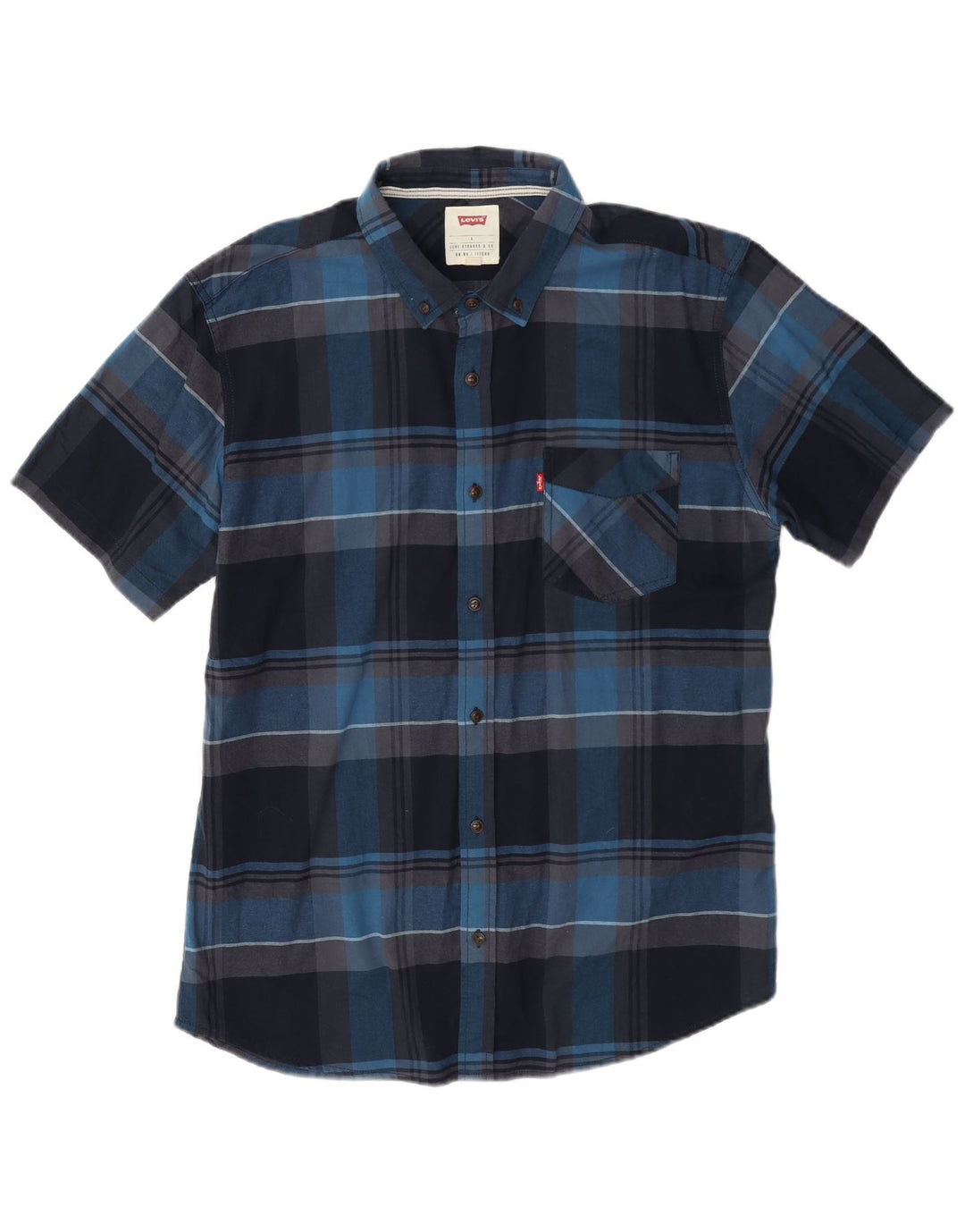 Camisa masculina de manga curta Levi's grande algodão xadrez azul marinho