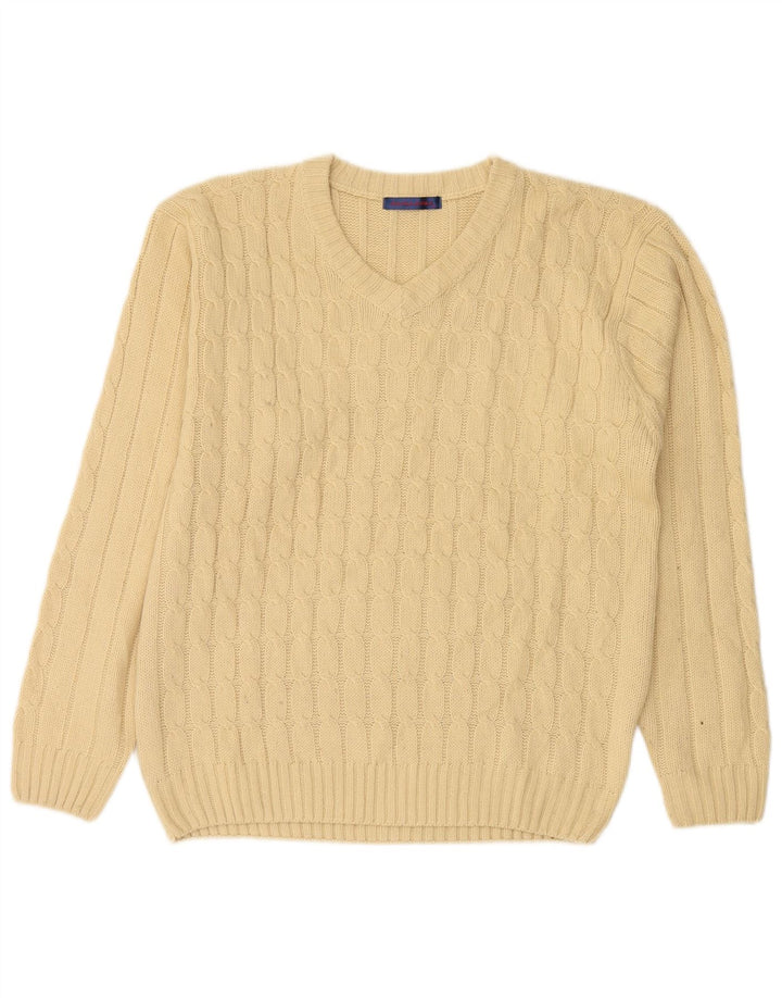 Suéter masculino VINTAGE com decote em V XL bege acrílico