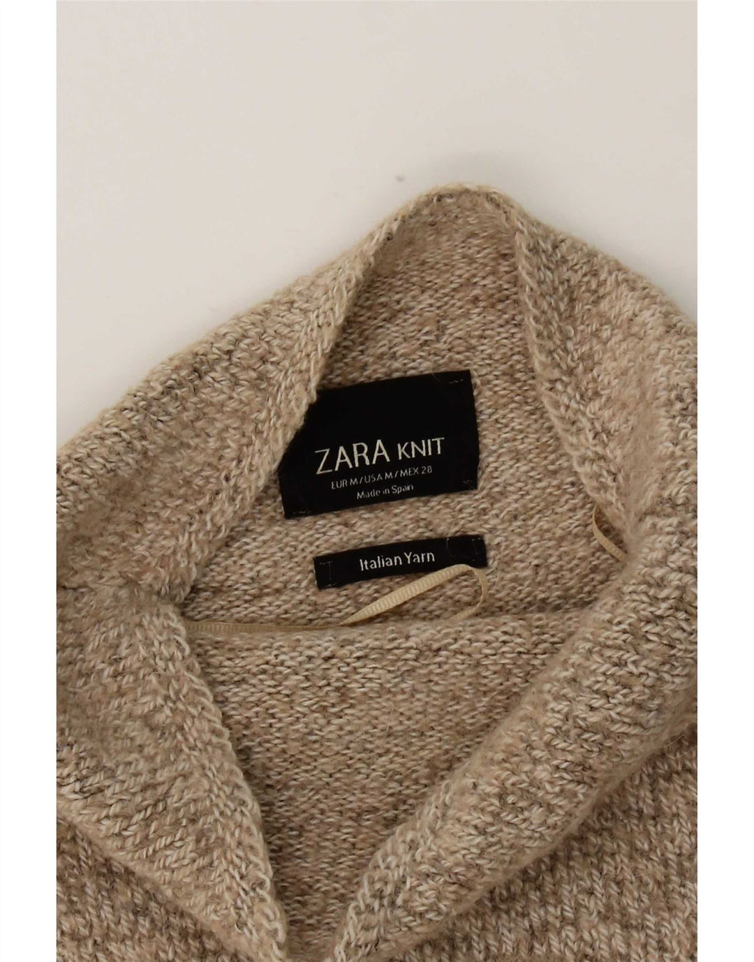 Suéter feminino Zara manga 3/4 com gola tartaruga Reino Unido 14 médio bege