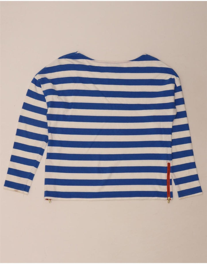 TOMMY HILFIGER Womens Top Long Sleeve UK 14 Medium Blue Striped Cotton