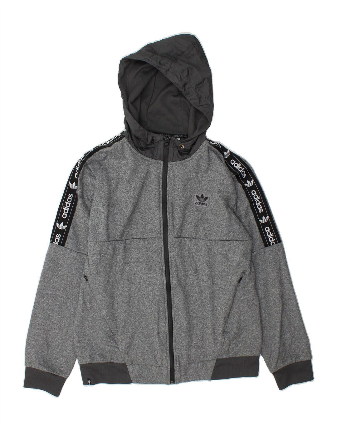ADIDAS Mens Graphic Zip Hoodie Sweater Medium Grey Colourblock Polyester Vintage Adidas and Second-Hand Adidas from Messina Hembry 