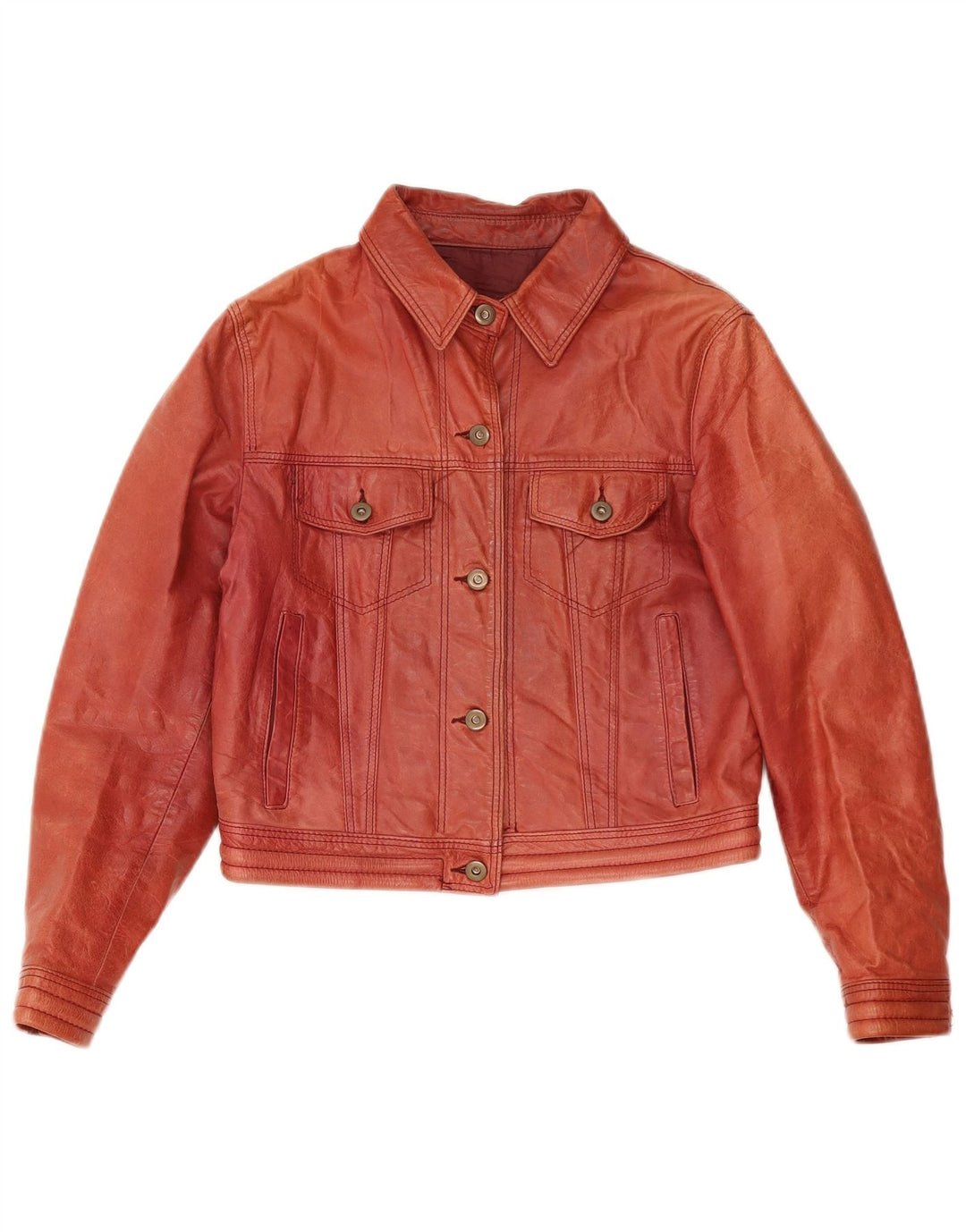 Jaqueta de couro vintage feminina UK 12 couro vermelho médio