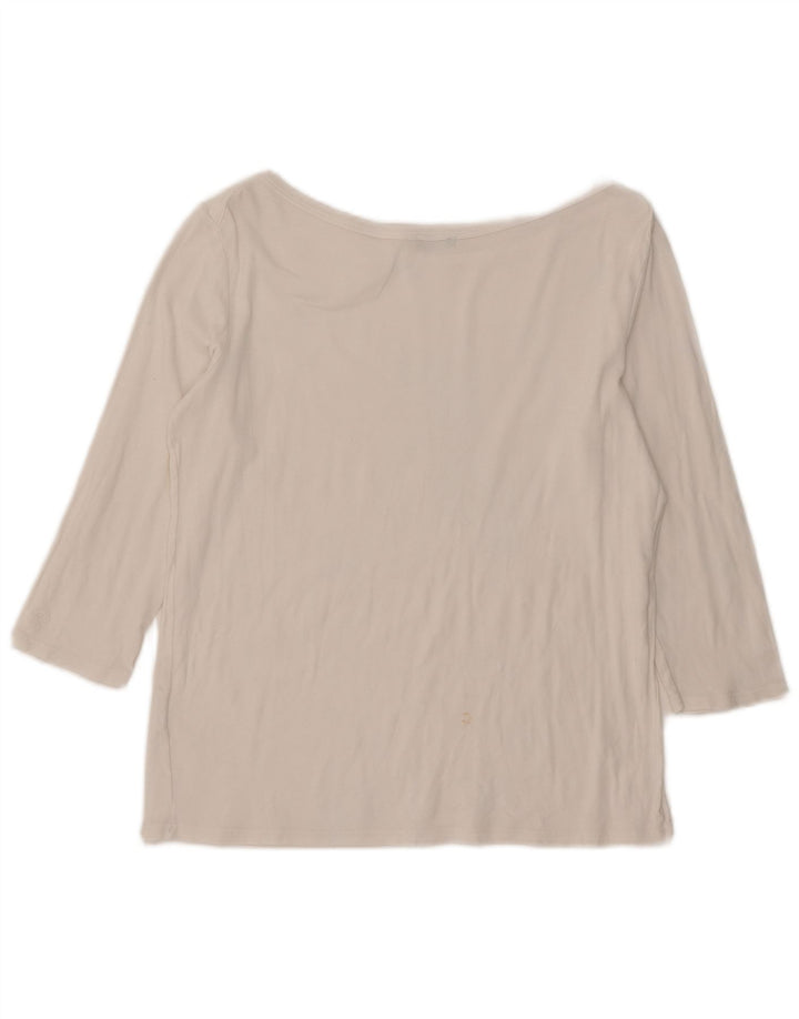 Top feminino Benetton manga 3/4 UK 14 grande algodão branco