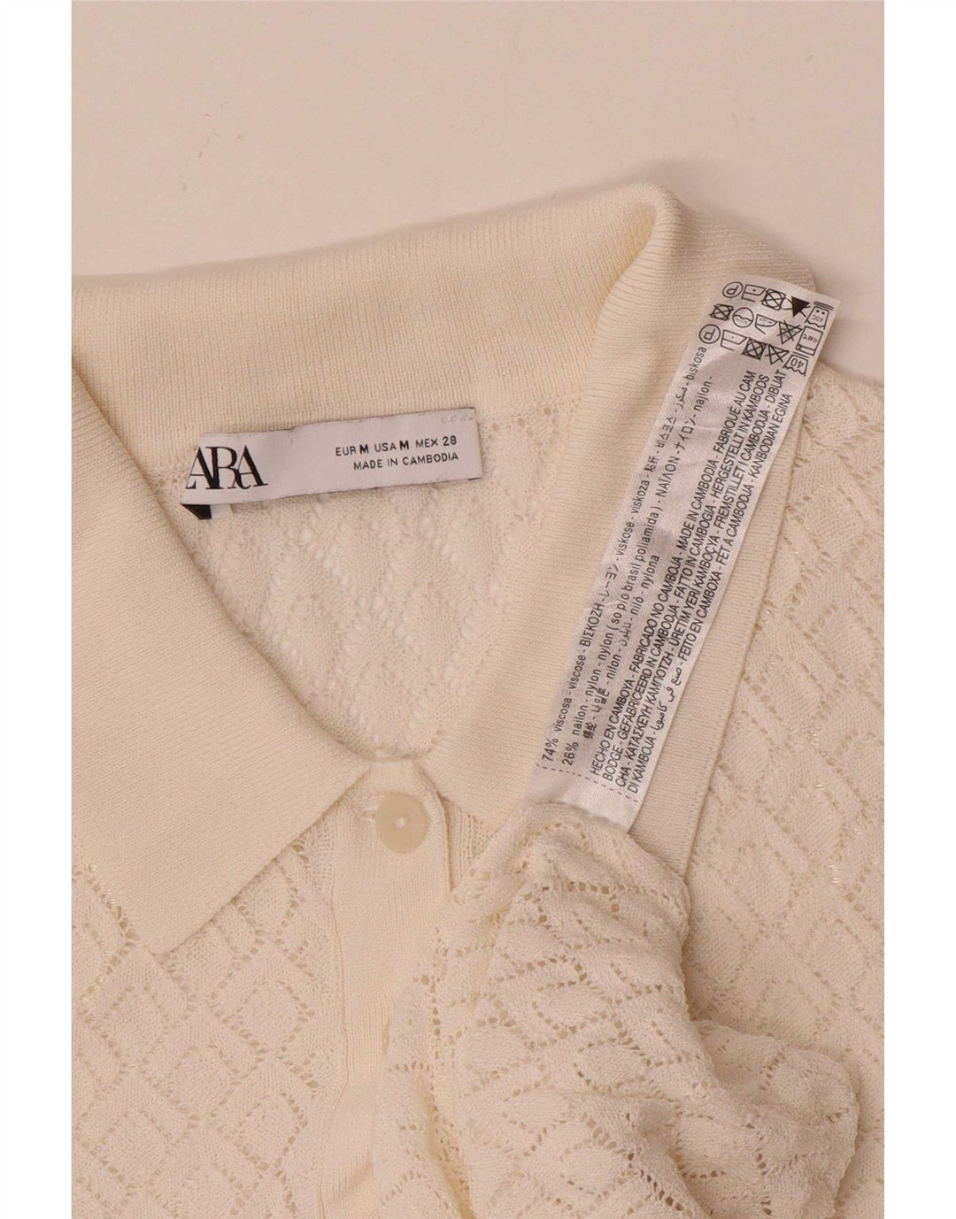 Suéter feminino Zara com gola polo e viscose branca média UK 12