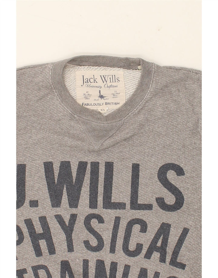 JACK WILLS Mens Graphic Sweatshirt Jumper XS Grey Cotton Vintage Jack Wills and Second-Hand Jack Wills from Messina Hembry 