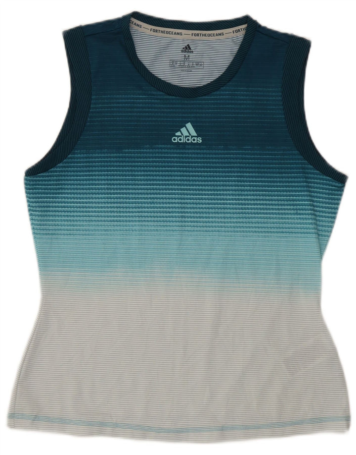 Adidas Womens Vest Top UK 12/14 Médio Azul Listrado Poliéster