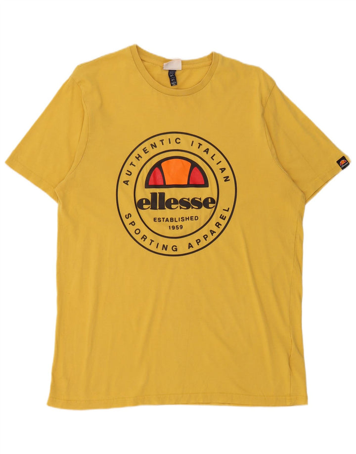 Camiseta masculina Ellesse com estampa gráfica grande de algodão amarelo