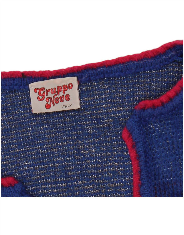 Suéter feminino VINTAGE com decote em V gráfico Reino Unido 16 grande azul