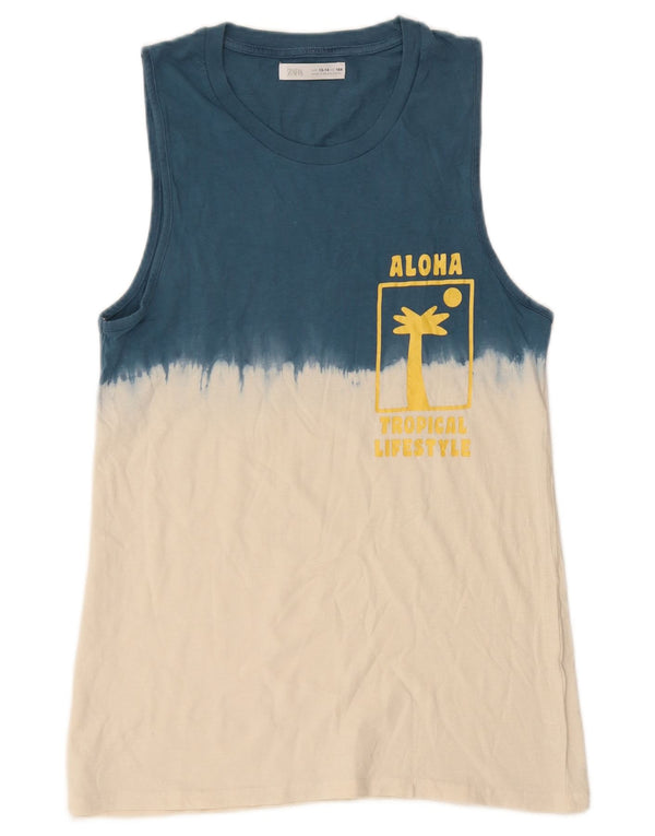 Zara Boys Graphic Vest Top 13-14 anos Azul Colorblock