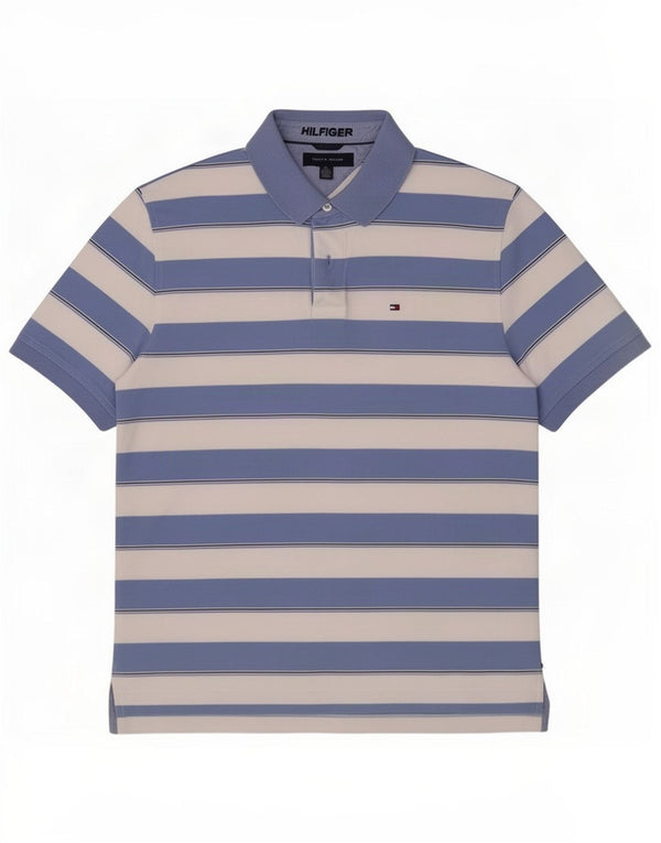 Camisa polo masculina Tommy Hilfiger XL algodão listrado azul
