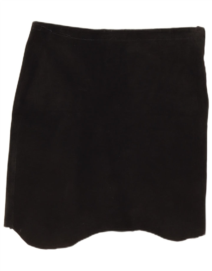 Saia assimétrica de camurça feminina vintage W32 grande preta