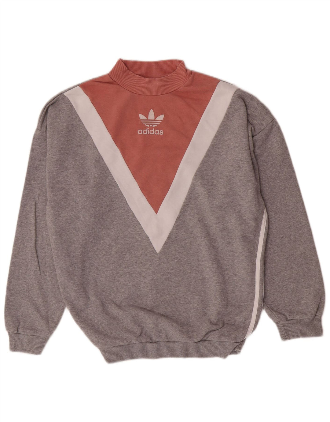 Adidas Womens Sweatshirt Jumper UK 12 Médio Cinza Colourblock Algodão