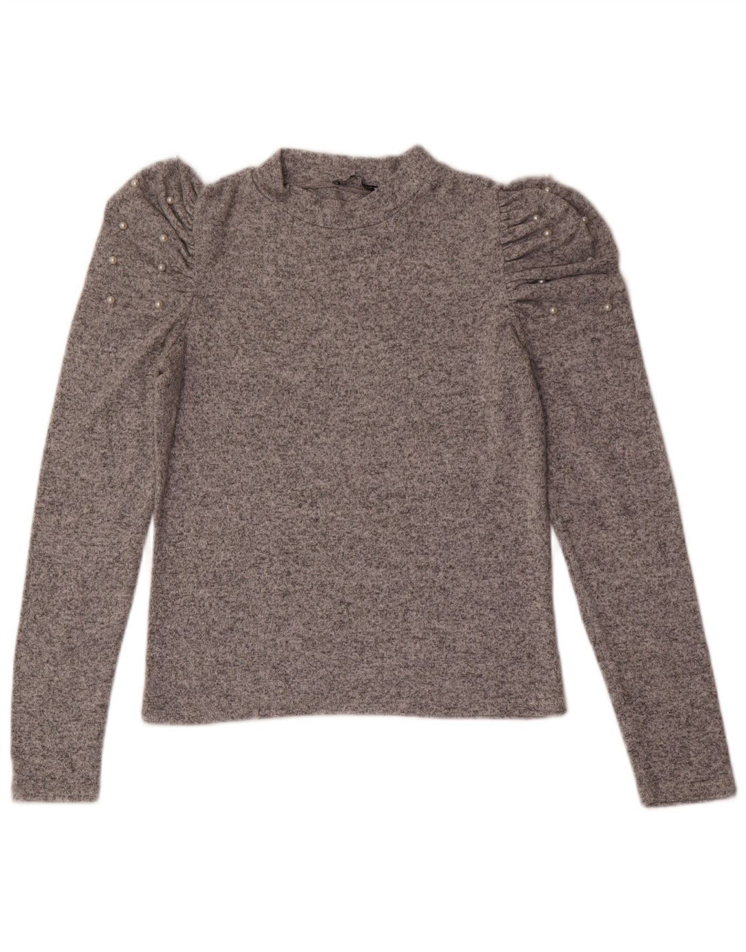 Top feminino Zara manga comprida UK 12 cinza médio