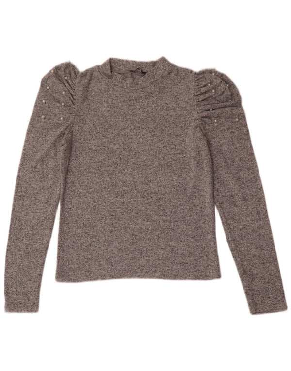 Top feminino Zara manga comprida UK 12 cinza médio