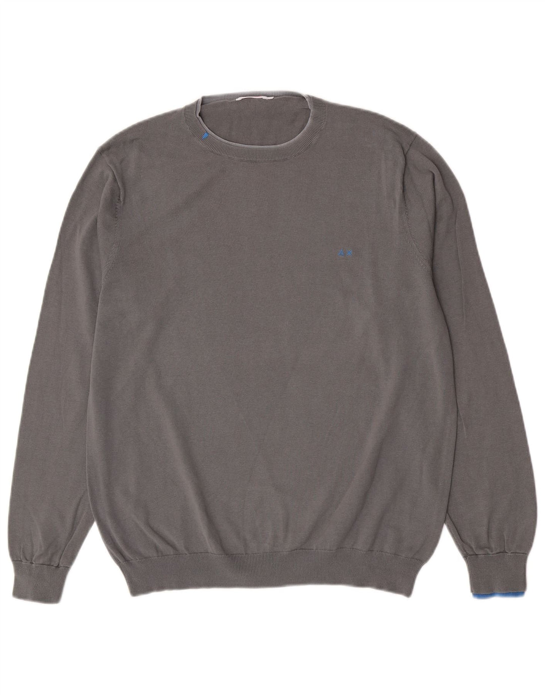 Suéter masculino Sun68 com gola redonda, algodão cinza grande