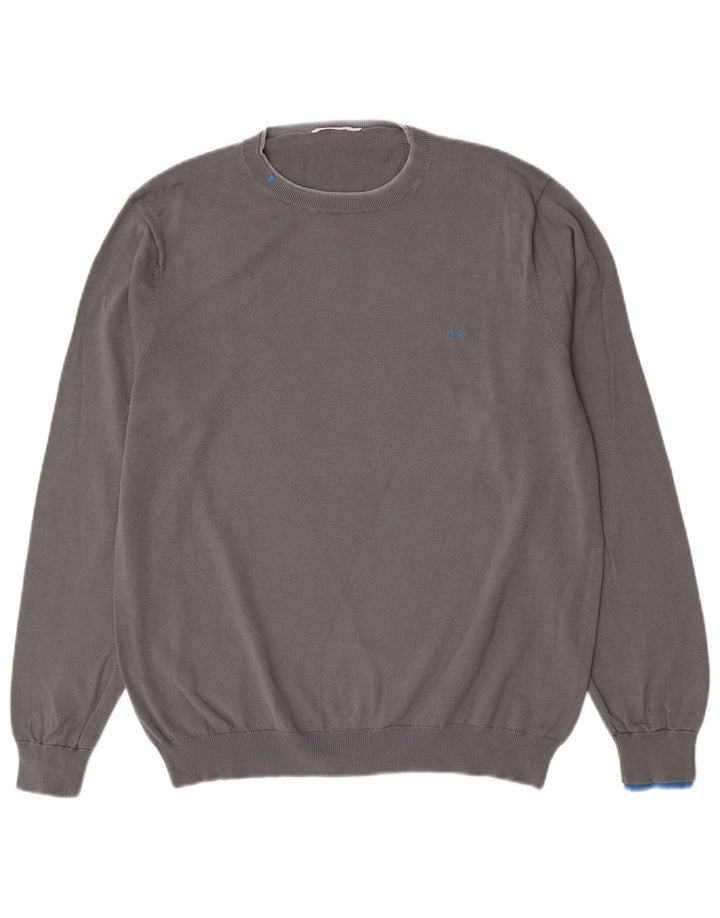 Suéter masculino Sun68 com gola redonda, algodão cinza grande