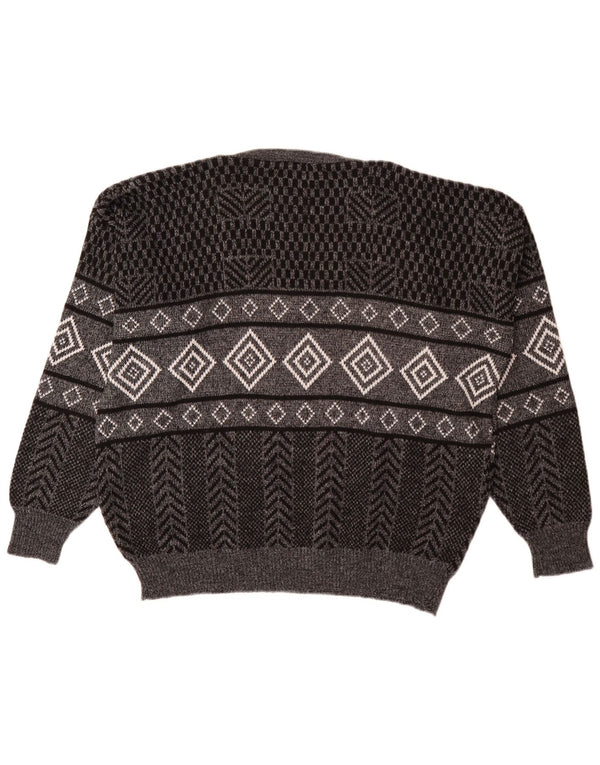 Suéter masculino vintage com decote em V XL cinza geométrico acrílico