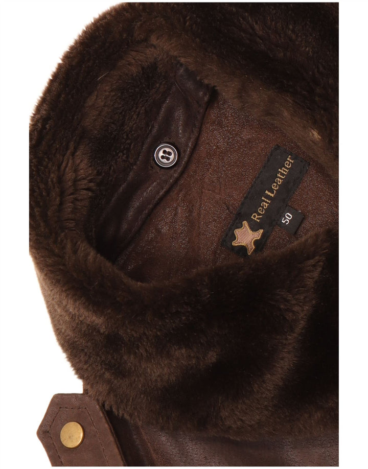 Jaqueta de couro vintage para aviador de vôo masculino 50 couro marrom grande