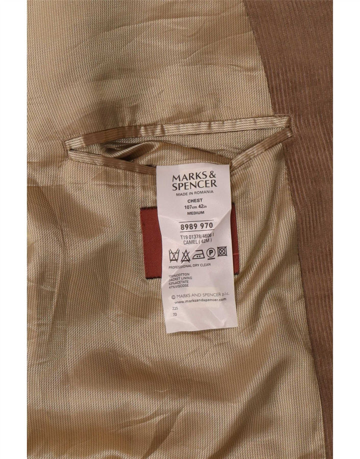 Jaqueta blazer masculina de veludo cotelê Marks & Spencer com 3 botões Reino Unido 42 grande bege