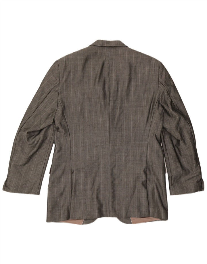 Jaqueta Blazer Masculina Hugo Boss com 2 Botões EU 48 Viscose Risca de Giz Cinza Médio