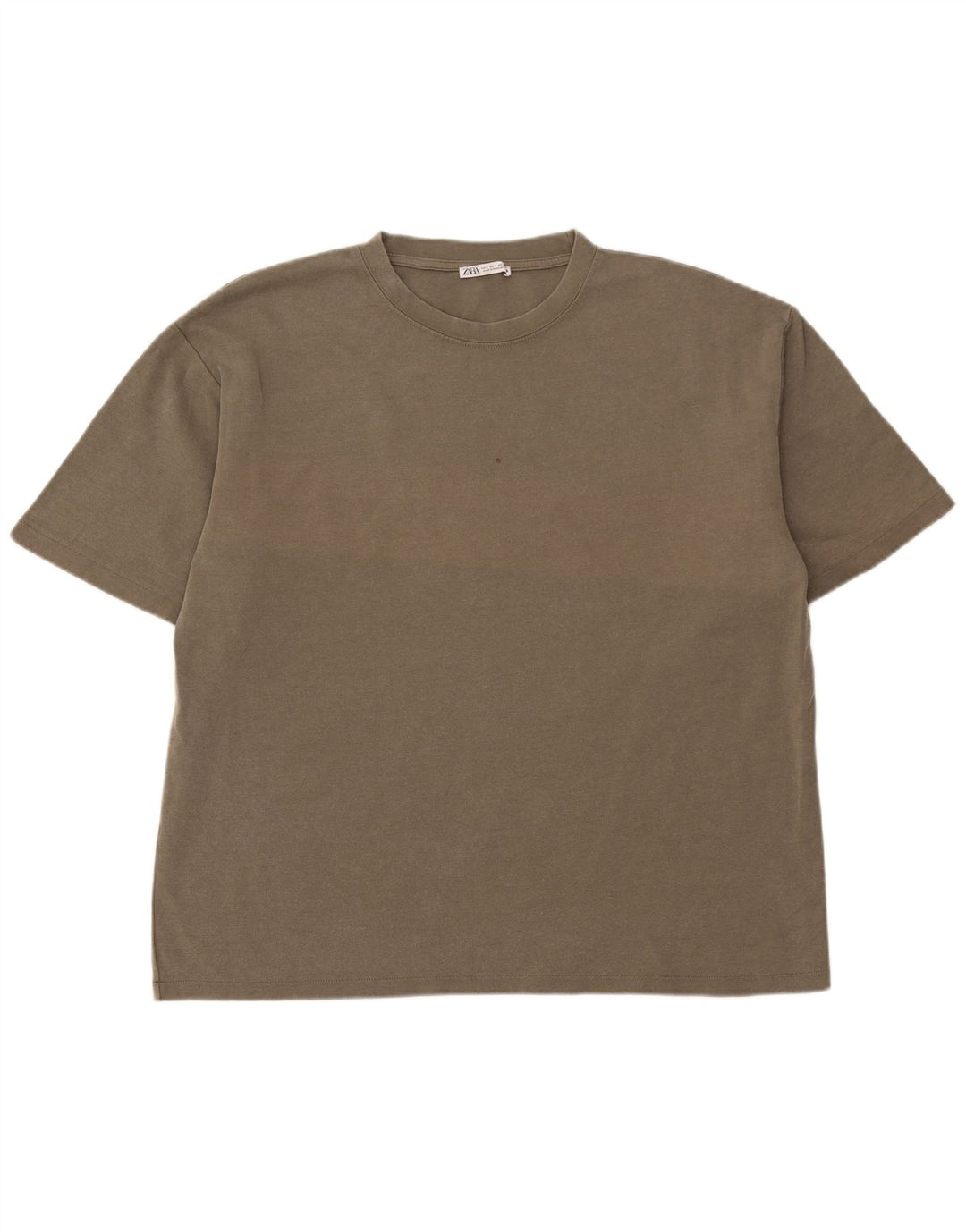 Camiseta masculina ZARA Top grande de algodão cáqui