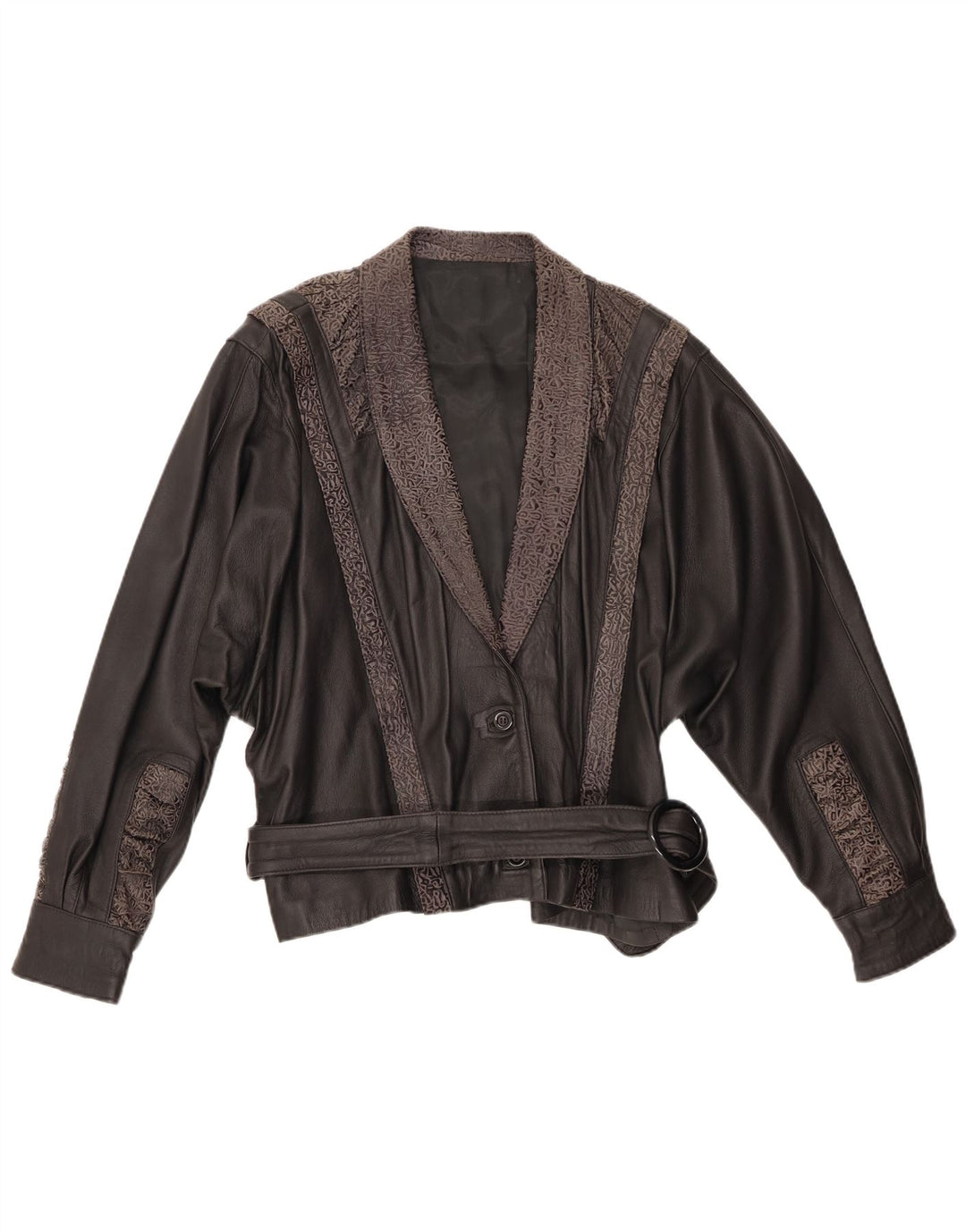 Jaqueta de couro feminina VINTAGE IT 48 XL couro geométrico preto