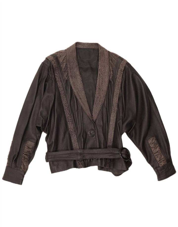 Jaqueta de couro feminina VINTAGE IT 48 XL couro geométrico preto