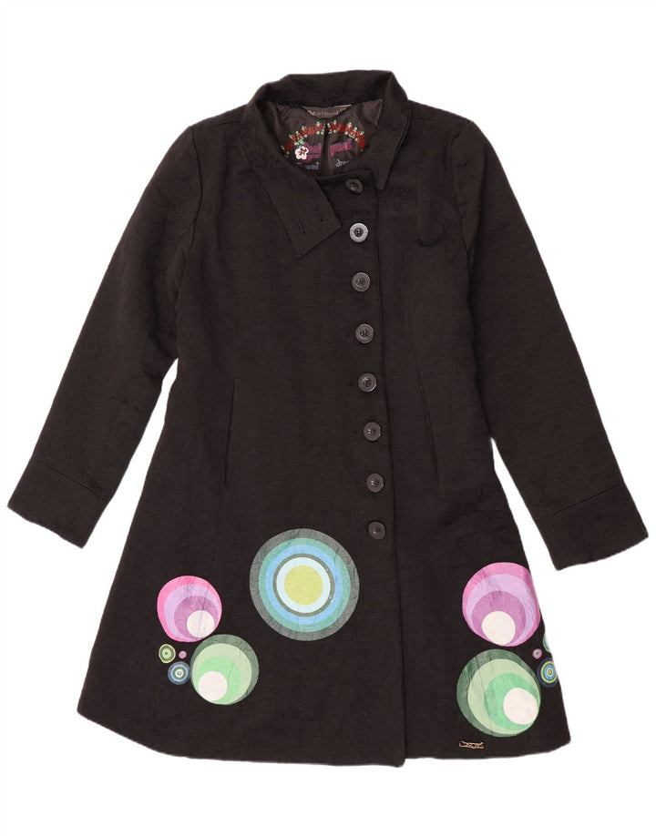 Sobretudo gráfico feminino Desigual EU 44 XL preto geométrico poliéster