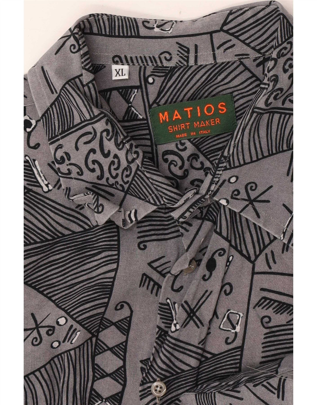 Camisa masculina vintage de manga curta XL cinza geométrica